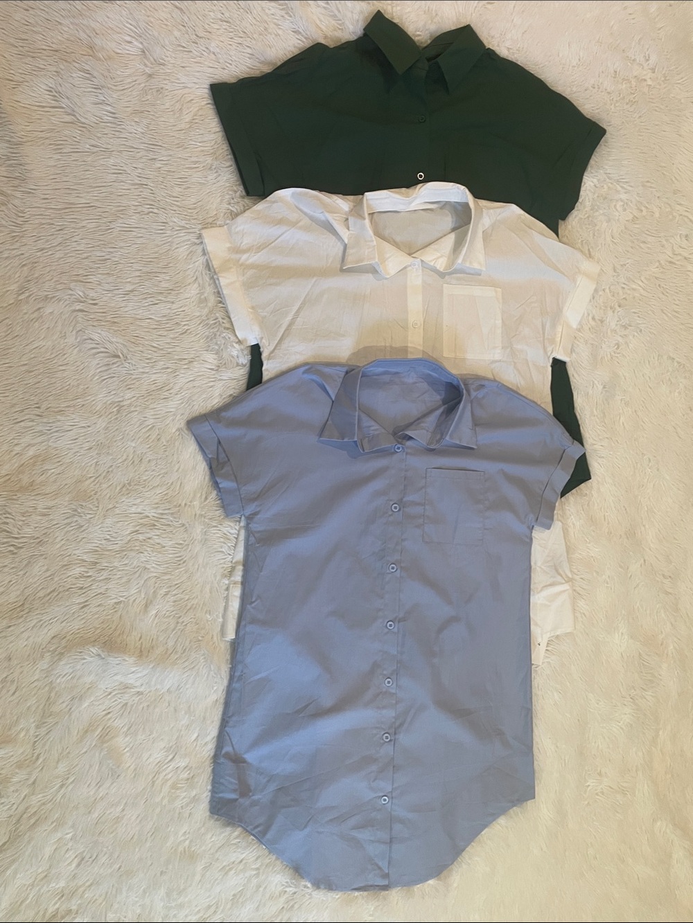 Woman’s Short-Sleeve Button-Up Shirt Dress - Blue, White & Green ($40 for all)
